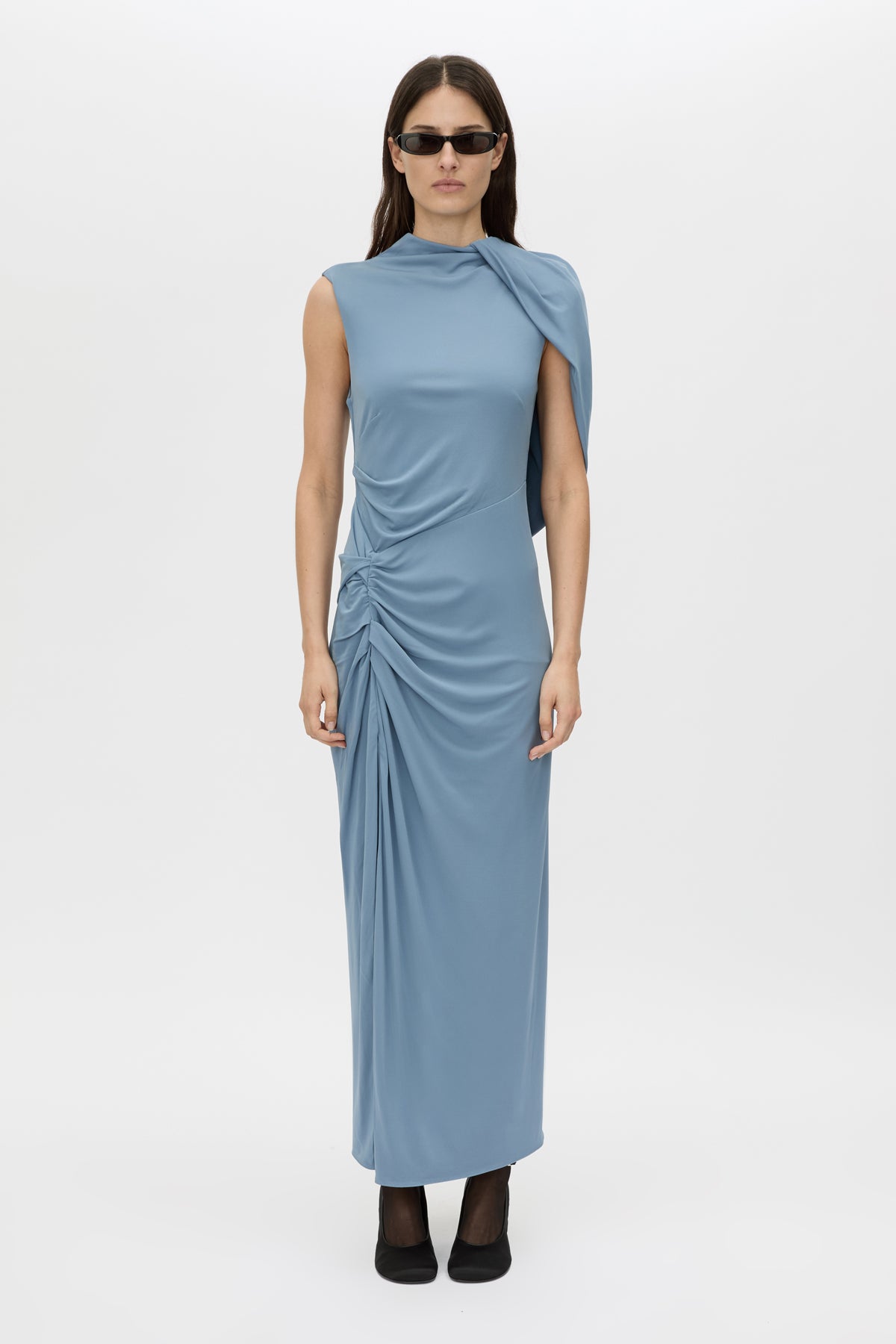 Paloma Draped Sleeve Maxi Dress in Dusty Blue CAMILLA AND MARC® C&M