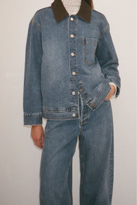 Alonzo Denim Jacket - CAMILLA AND MARC Alonzo classic blue denim bomber jacket with contrast collar