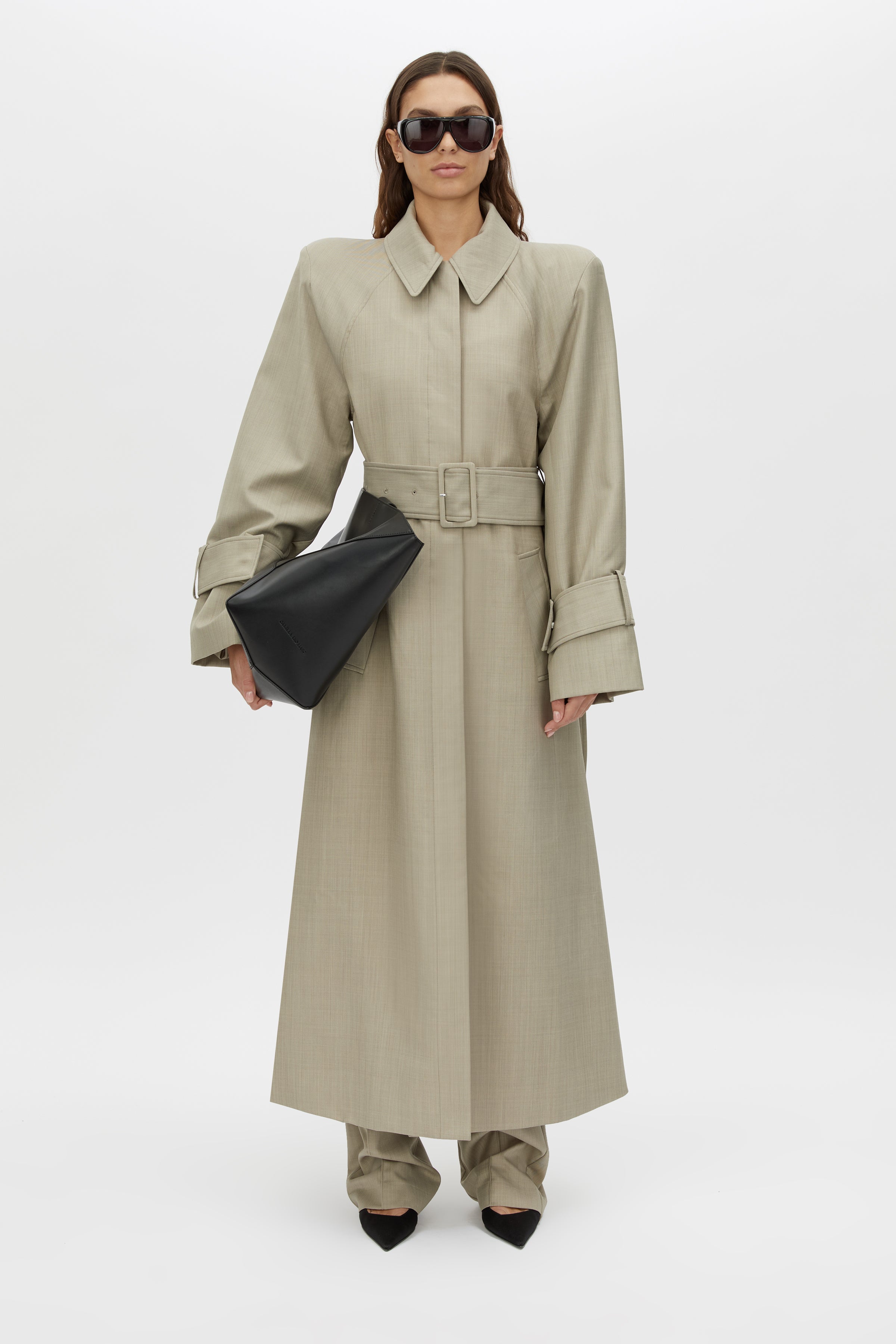 Seri Coat - CAMILLA AND MARC Seri trench coat in stone marle with detachable fringe detailing