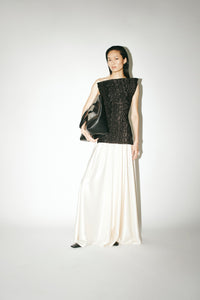 Styled view CAMILLA AND MARC Elise Top in Black with the Arion Skirt in Cream.
