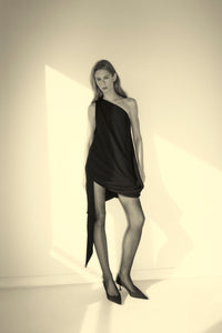 Campaig View CAMILLA AND MARC Eon Dress asymmetric draped one-shoulder mini dress in black.