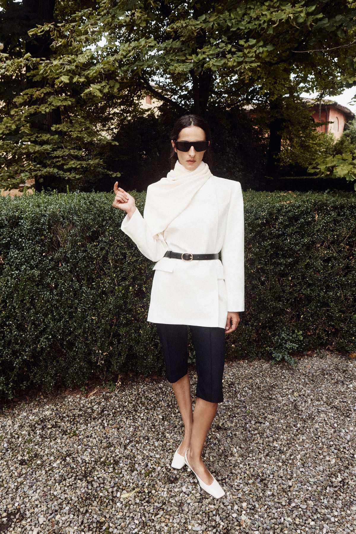 Sara Kitten Heel - CAMILLA AND MARC Sara cream asymmetric slingback kitten heel in textured patent Italian leather uppe