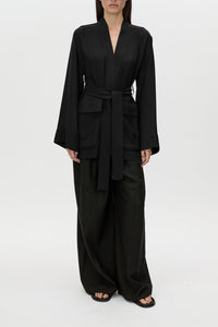 Lazaro Soft Jacket - CAMILLA AND MARC Lazaro soft kimono black jacket with detachable quilted waist tie and patch pockets