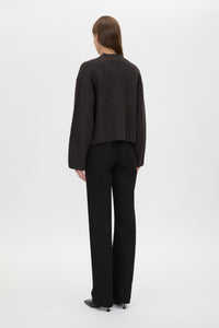 Back view CAMILLA AND MARC Atlas Knit Cardigan in Slate Grey with relaxed cropped silhouette.