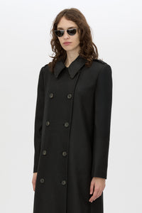 Ryder Coat - CAMILLA AND MARC Ryder double breasted black coat with contrast leather collar