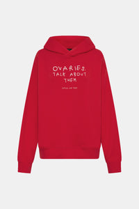 Ghost View - CAMILLA AND MARC 'Ovaries. Talk About Them.' Cotton Unisex Hoodie in Poppy Red.