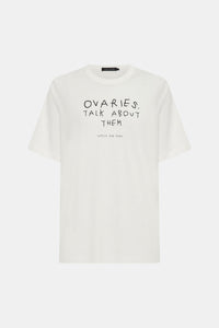 Ghost View - CAMILLA AND MARC 'Ovaries. Talk About Them.' Cotton Unisex Tee in Soft White.