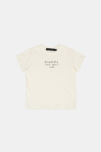 Ghost View - CAMILLA AND MARC 'Ovaries. Talk About Them.' Kids Unisex Cotton Tee in White.