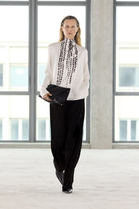 Runway view CAMILLA AND MARC Edison Top in Edison Print with bespoke print and full long sleeves.