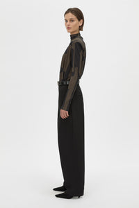 Side View - CAMILLA AND MARC Eidra Printed Long Sleeve Bodysuit in khaki green with high neckline. 