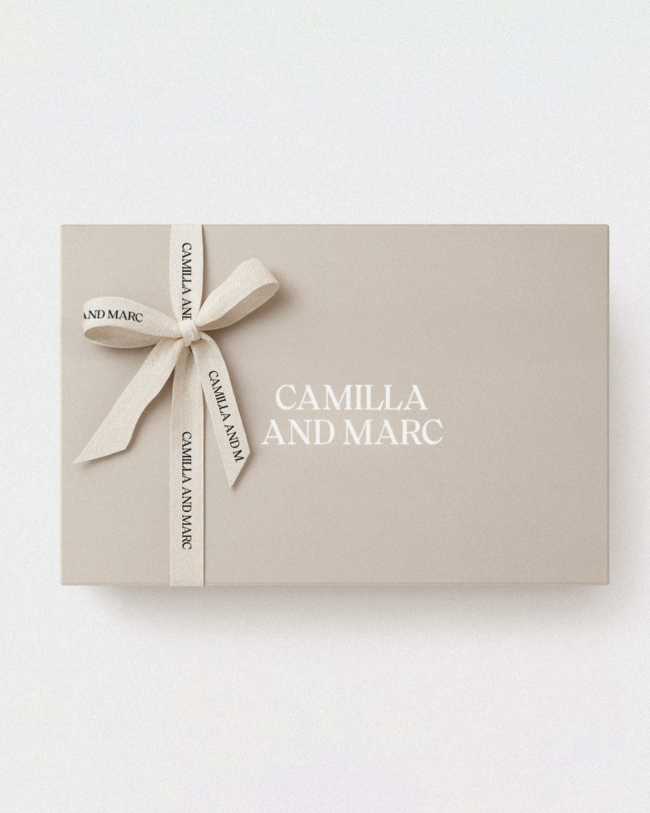 CAMILLA AND MARC Signature gift box with a bow and branding