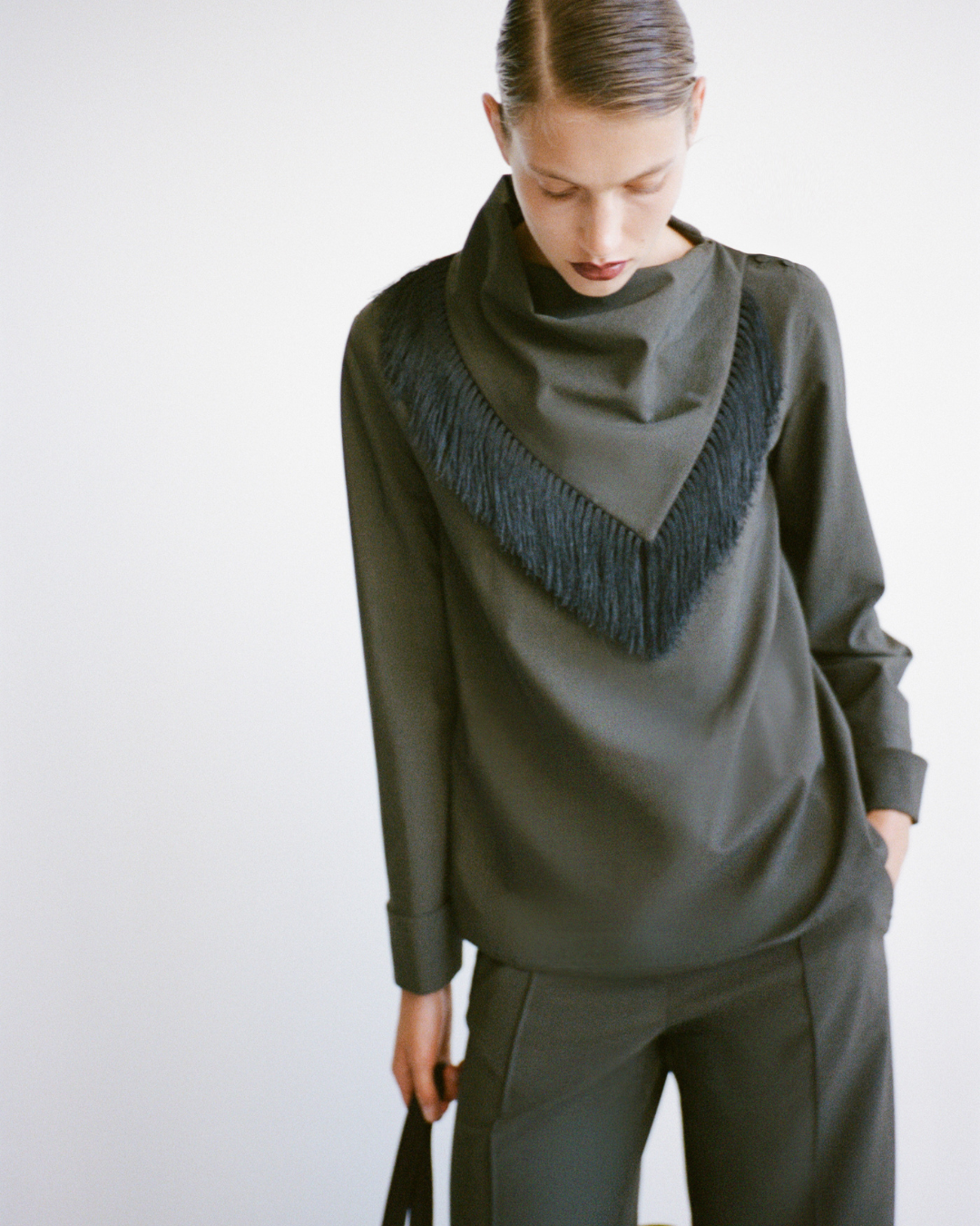 CAMILLA AND MARC PF26 Una Drape Collar Shirt in Dark Emerald