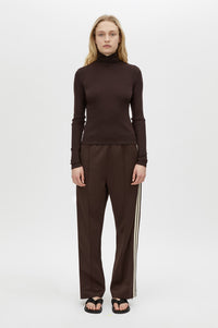 Barre High Neck Top - CAMILLA AND MARC Barre turtleneck long sleeve top in chocolate brown