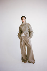 Campaign Front - CAMILLA AND MARC Manon Padded Belted Jacket in clay.
