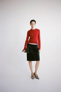 Styled view CAMILLA AND MARC Esme Knit Sweater in Cherry Red with crew neckline, ribbed trims and single‑jersey knit.