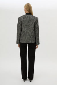Back View CAMILLA AND MARC Xander Jacket in charcoal marle with oversized collarless crew neck.