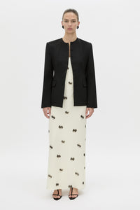 Styled view CAMILLA AND MARC Adel Maxi Slip Dress with straight neckline and adjustable straps.