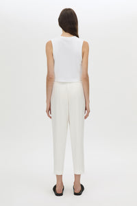 Back view CAMILLA AND MARC Alba Crop Rib Tank in soft white with bound low armholes and neckline.