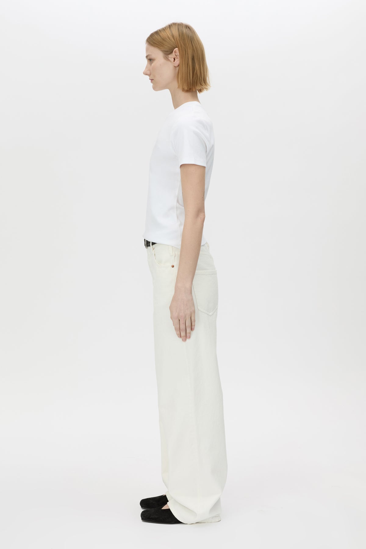 Alba Rib Tee - CAMILLA AND MARC Alba cotton rib fitted tee in soft white with self-rib bind at the neck, narrow twi