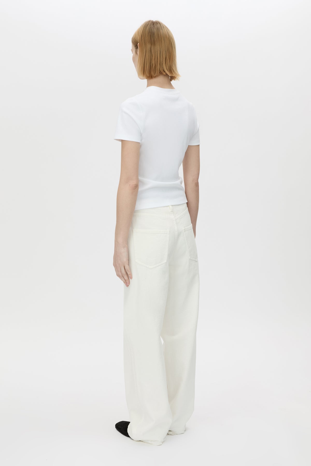 Alba Rib Tee - CAMILLA AND MARC Alba cotton rib fitted tee in soft white with self-rib bind at the neck, narrow twi