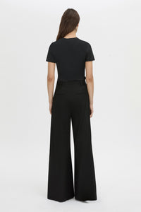 Back view CAMILLA AND MARC Alba cotton rib fitted tee in black with self-rib bind at the neck, narrow twin needle finish, designed to fade.