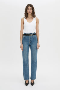 Front view CAMILLA AND MARC Alba rib scoop cotton tank in soft white with acid-wash rib cotton, designed to fade.