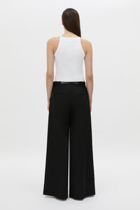 Back view CAMILLA AND MARC Alba high neck rib cotton blend fitted tank in white with spaghetti straps and rib binding at edges.