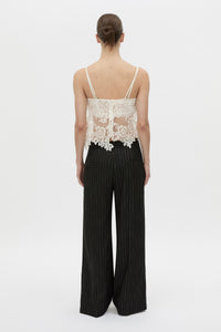 Back view CAMILLA AND MARC sheer Alvar Lace Cami in cream with adjustable elastic straps.