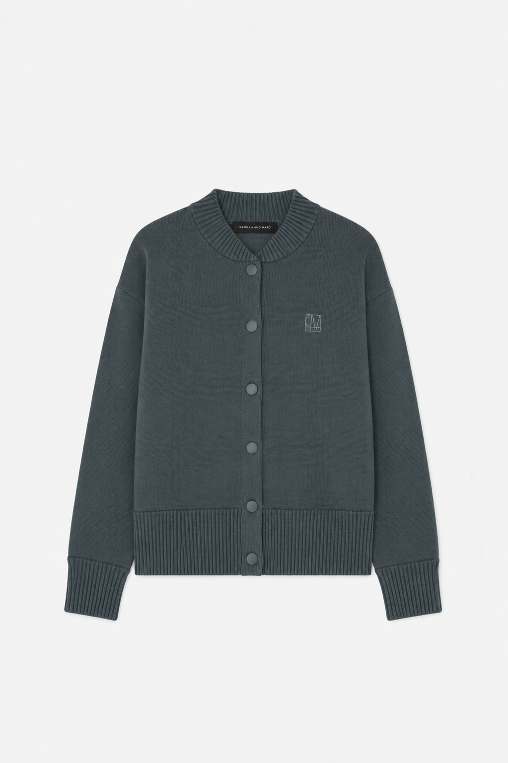 Ghost view CAMILLA AND MARC Amedeo Knit Jacket in charcoal melange bomber style knit.