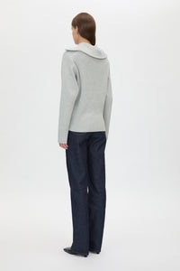 Back view CAMILLA AND MARC Anouk Knit Pullover in Grey Marle with quarter‑zip metal opening and cotton–merino blend.