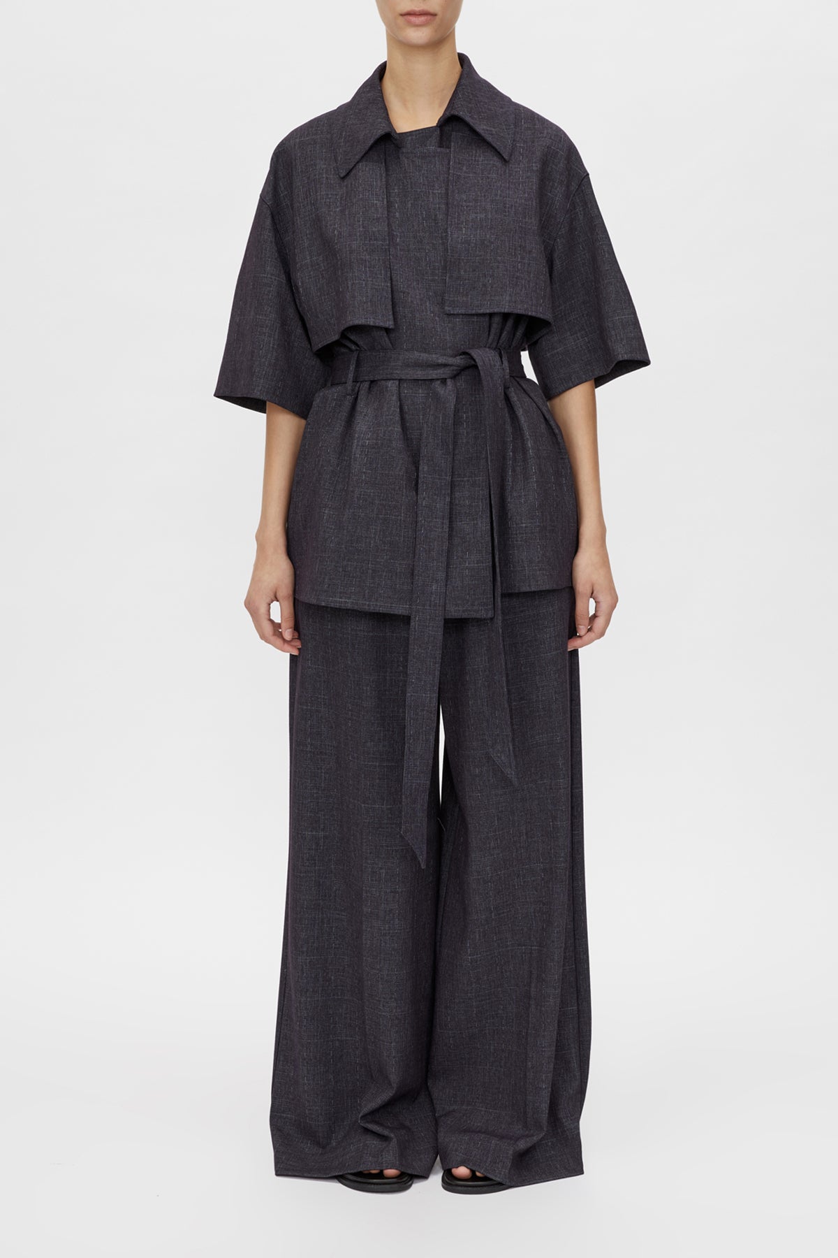 Antony Short Trench - CAMILLA AND MARC Antony short sleeve relaxed navy cropped trench