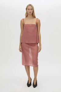 Front-styled view CAMILLA AND MARC Arabella Cami Top in sheer dusty rose.