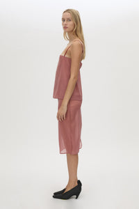 Side view CAMILLA AND MARC Arabella Cami Top in sheer dusty rose.