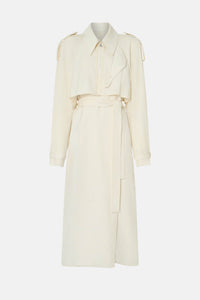 Ghost view CAMILLA AND MARC Arcadia Soft Trench in cream with a buttonless wrap front.
