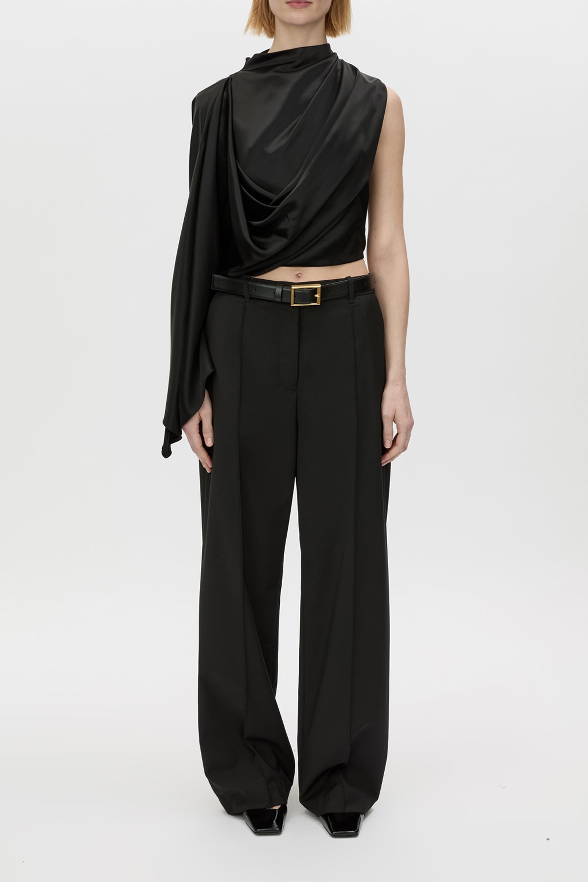 Arion Top - CAMILLA AND MARC Arion satin one-shoulder top in black