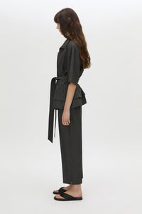 Side view CAMILLA AND MARC cropped Arlowe Short Sleeve Jacket in denim navy.