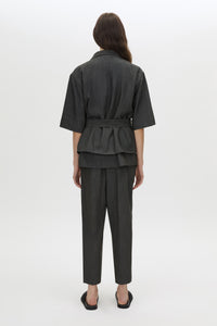 Back view CAMILLA AND MARC cropped Arlowe Short Sleeve Jacket in denim navy.