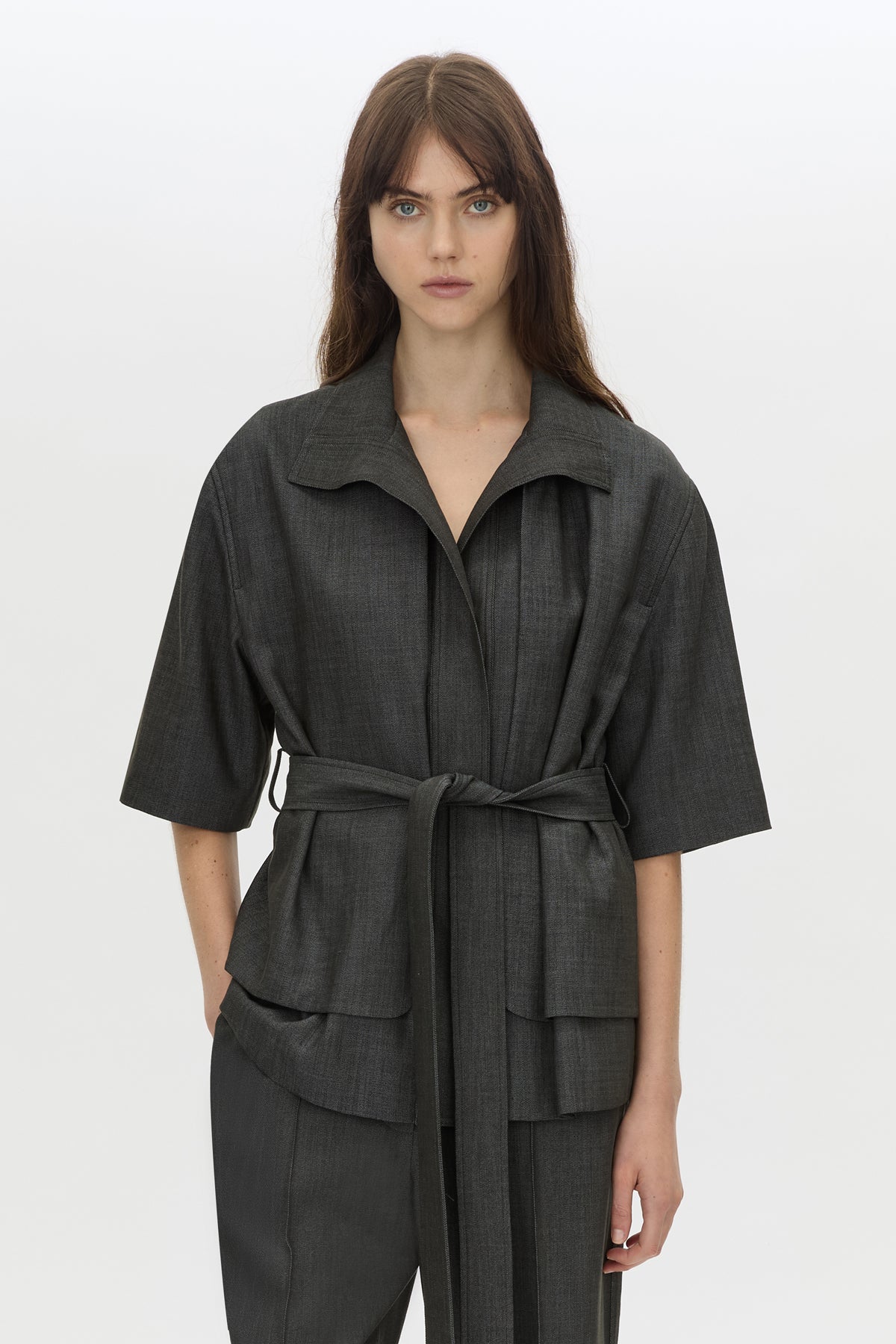 Cropped view CAMILLA AND MARC cropped Arlowe Short Sleeve Jacket in denim navy.