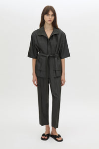Front view CAMILLA AND MARC cropped Arlowe Short Sleeve Jacket in denim navy.