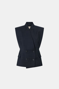 Ghost view CAMILLA AND MARC Ascent Double Breasted Vest in Dark Grey with tailored wool finish.