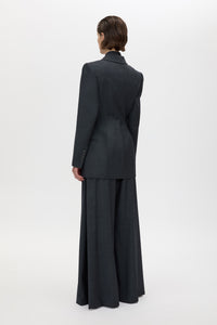 Back view CAMILLA AND MARC Ascent Fitted Hourglass Blazer in Dark Grey with contrast undercollar and 100% wool tailoring.