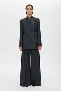 Front view CAMILLA AND MARC Ascent Fitted Hourglass Blazer in Dark Grey styled with the Ascent Wide Leg Side Pleat Pant.