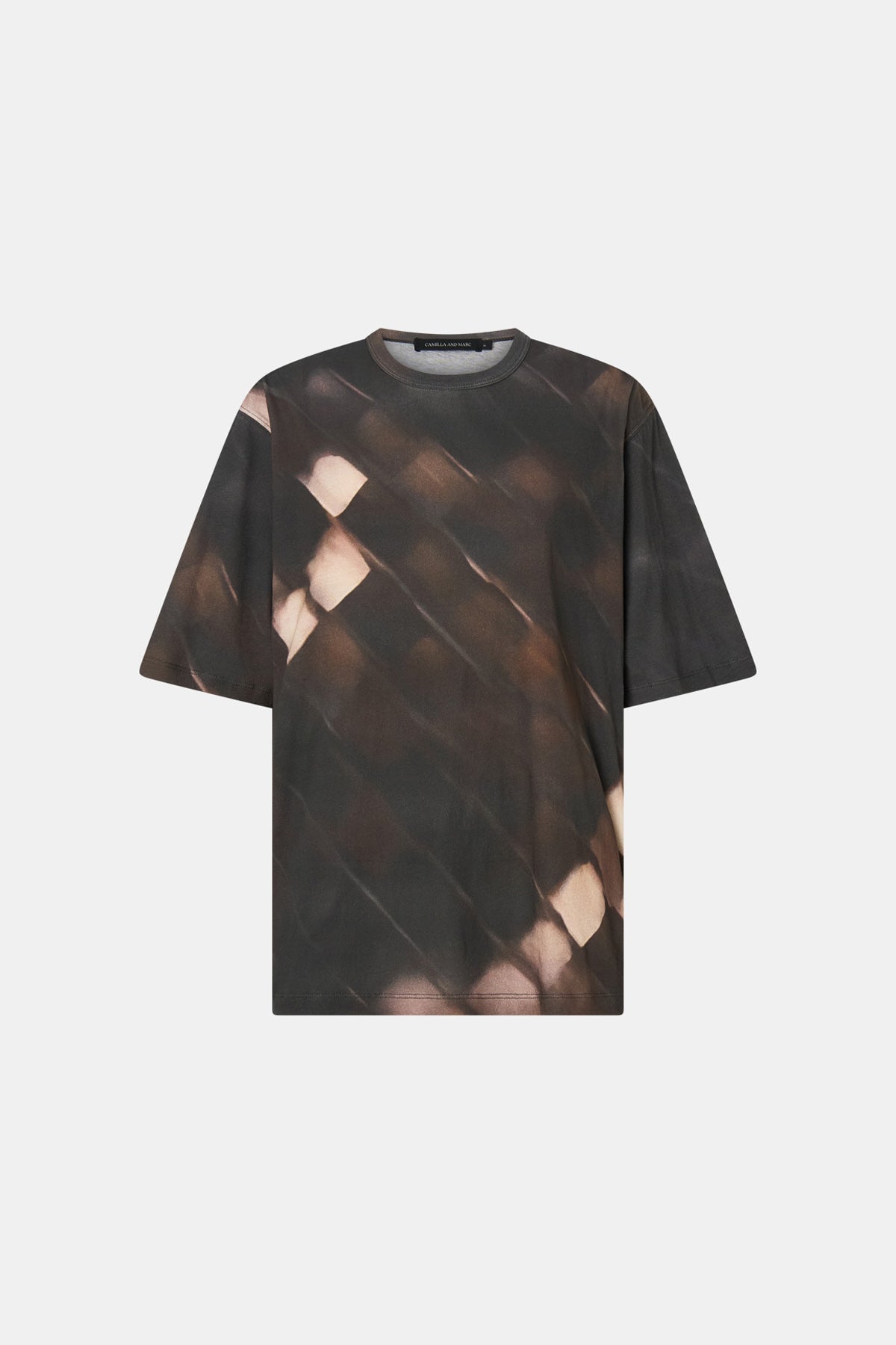 Ghost view CAMILLA AND MARC Asper Print Tee in Brown with oversized short‑sleeve silhouette and printed artwork. 