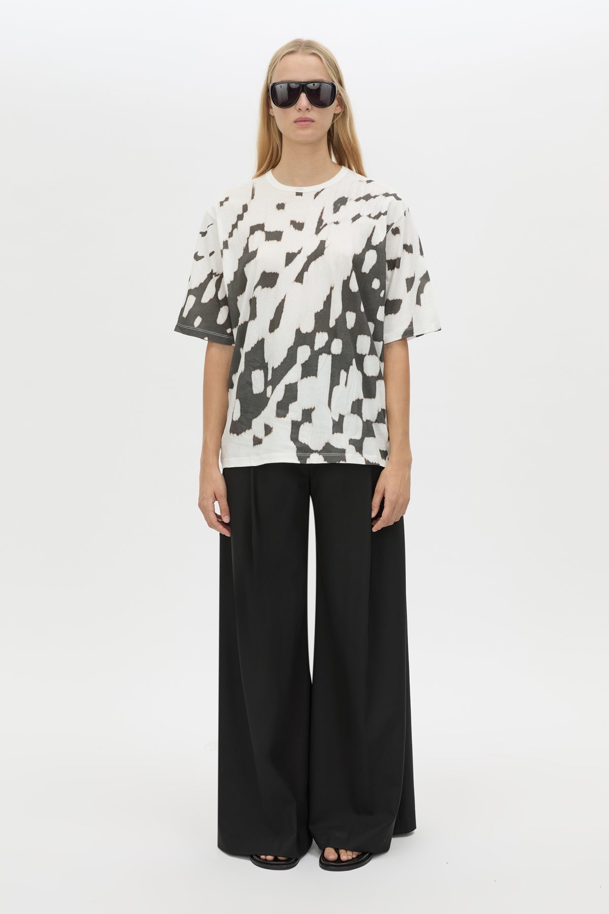 Front styled view CAMILLA AND MARC Asper Print Tee in Soft White with oversized short‑sleeve silhouette and printed artwork. 