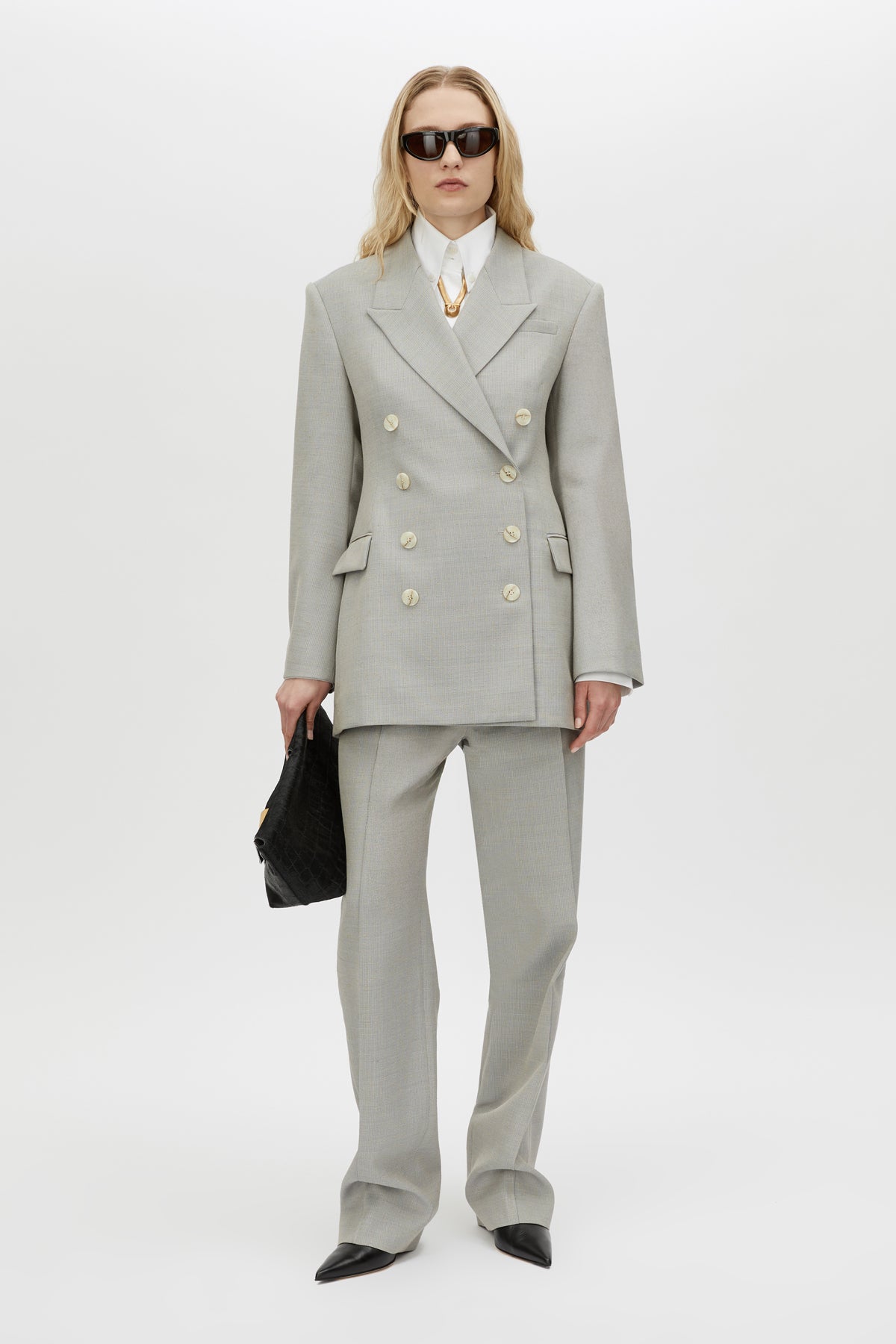 Aspira Blazer - CAMILLA AND MARC Aspira draped double breasted wool blazer in dusty blue