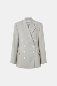 Ghost view CAMILLA AND MARC Aspira Blazer in Dusty Blue with a draped double‑breasted wool silhouette.