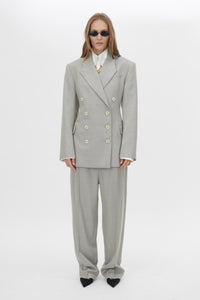 Front view CAMILLA AND MARC Aspira Pant in Dusty Blue with a wide‑leg tailored silhouette.