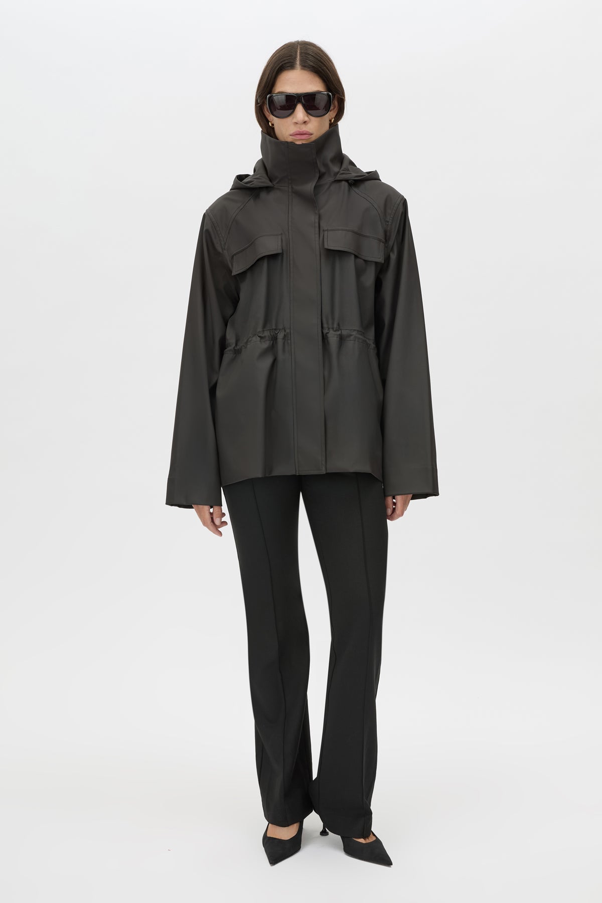 Astrid Rain Jacket - CAMILLA AND MARC Astrid oversized hooded rain jacket in espresso brown