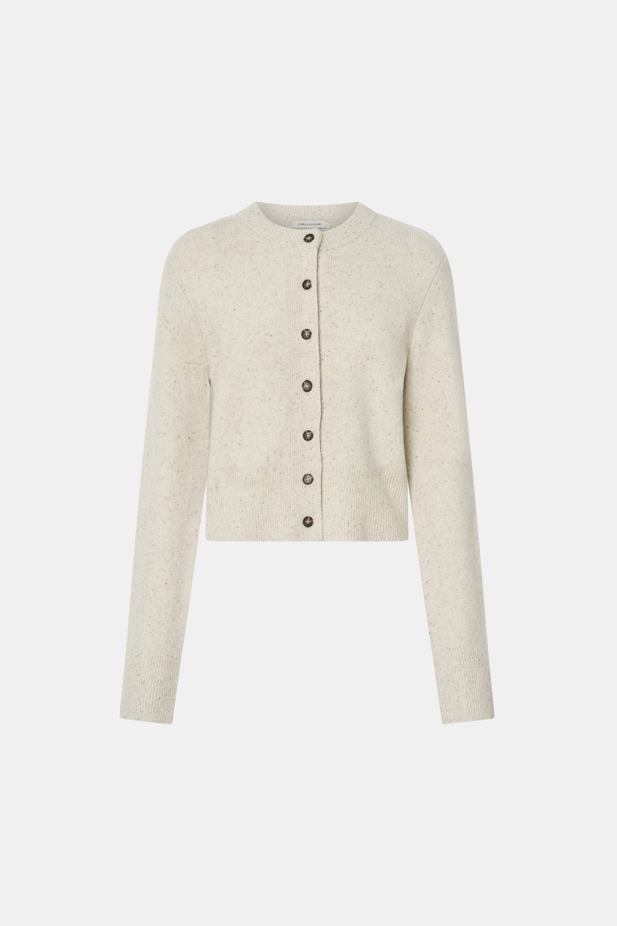 Ghost View CAMILLA AND MARC Atkinson Knit Cardigan in cream with cropped fit and removable shoulder pads