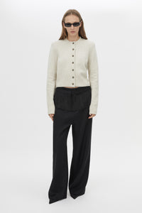 Front View CAMILLA AND MARC Atkinson Knit Cardigan in cream with cropped fit and removable shoulder pads